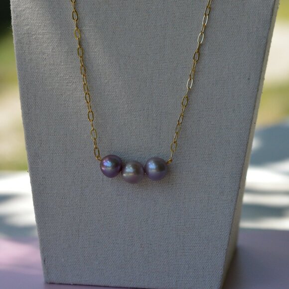 22" Natural Purple Edison Pearl Necklace – Gold Plated Chain - Picture 5 of 7